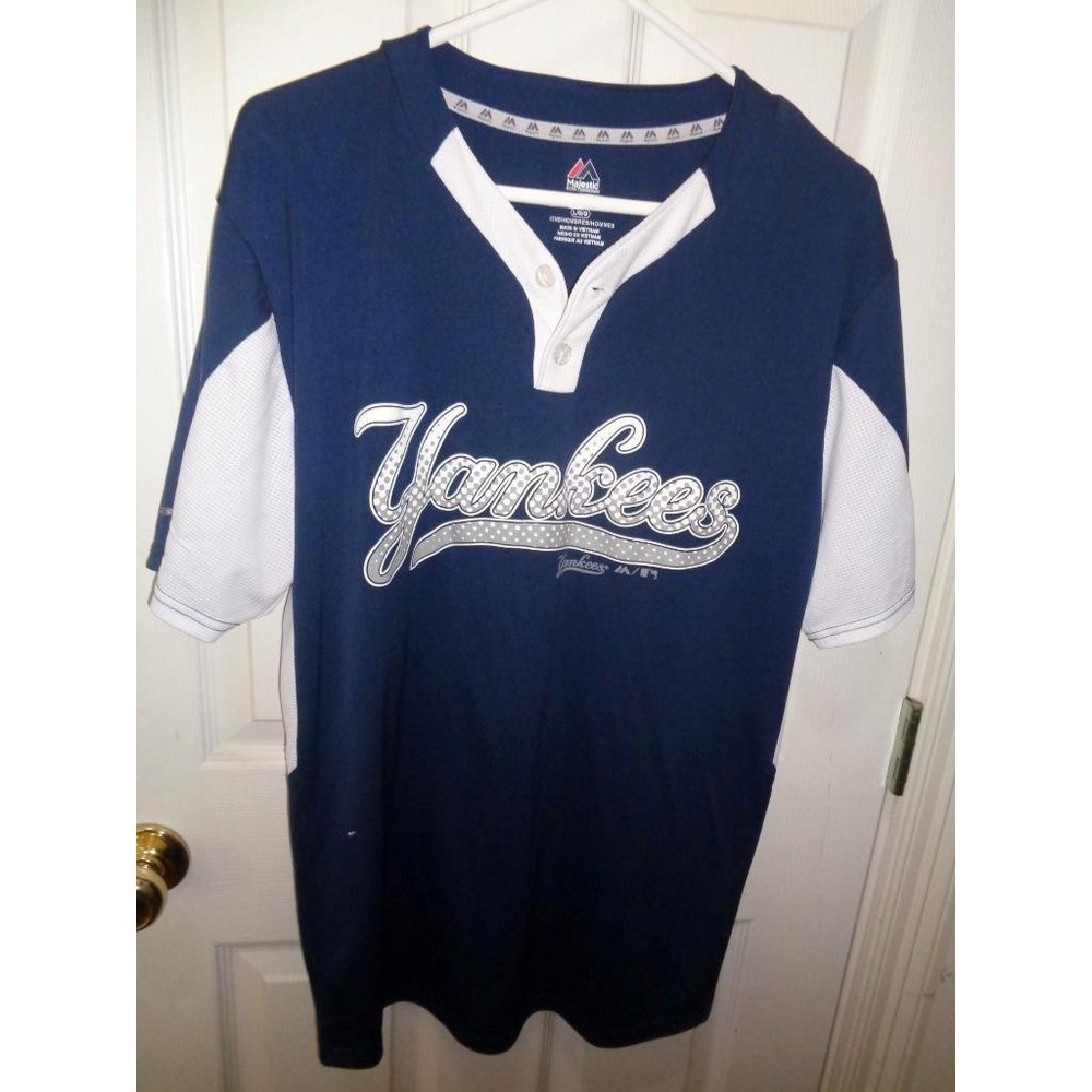 NY Yankees Men's Blue Shirt Polo Majestic Cool Base Large MLB